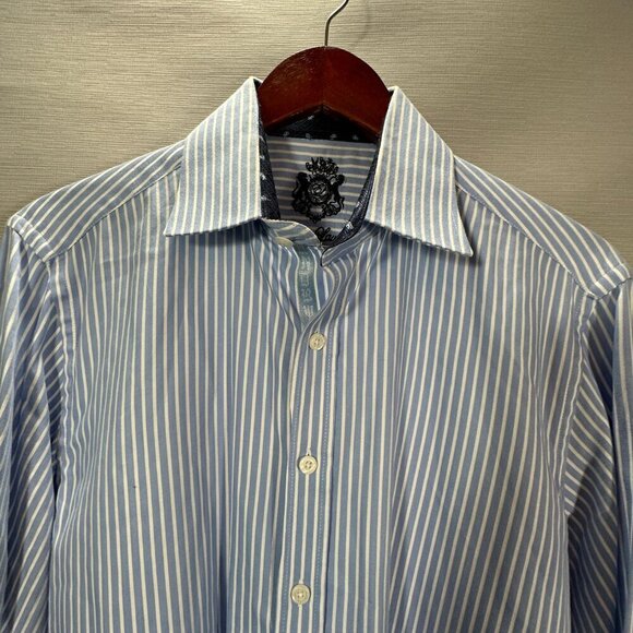 English Laundry Shirt Mens 16 Blue Stripe Cotton Long Sleeve Button Up Contrast - Picture 2 of 12
